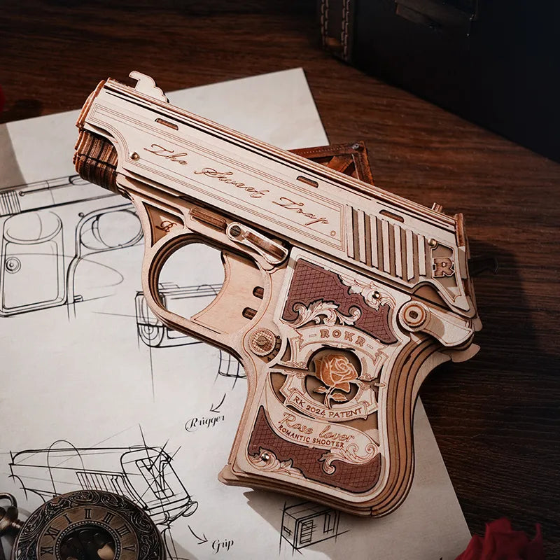 Drewniane Puzzle 3D - Półautomatyczny Pistolet