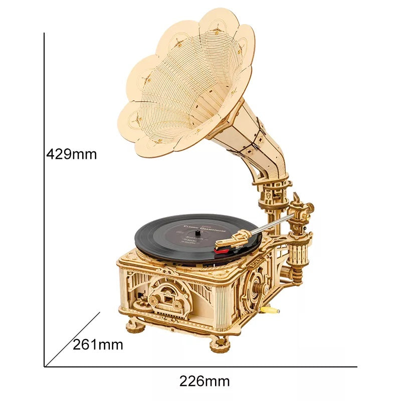 Drewniane Puzzle 3D - Retro Gramofon