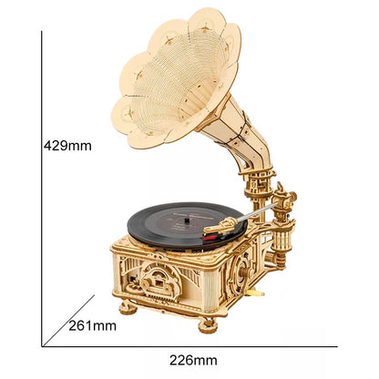 Drewniane Puzzle 3D - Retro Gramofon